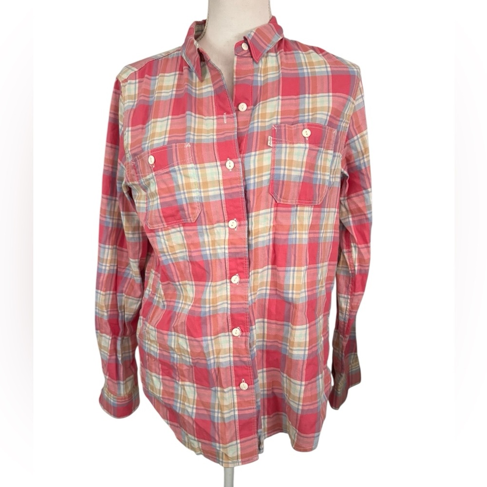 LEVI'S Boyfriend Fit Plaid Shirt Casual Button Front Pink Cotton Long Sleeve NWT